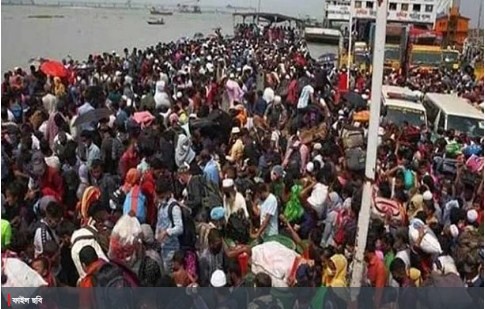 শিমুলিয়া ঘাটে ঘরমুখো মানুষের ঢল