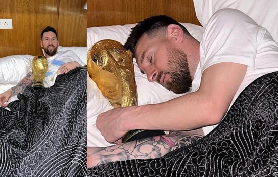 বিশ্বকাপ ট্রফি জড়িয়ে মেসির ঘুম
