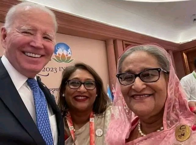 বাইডেনের সেলফিতে শেখ হাসিনা ও পুতুল