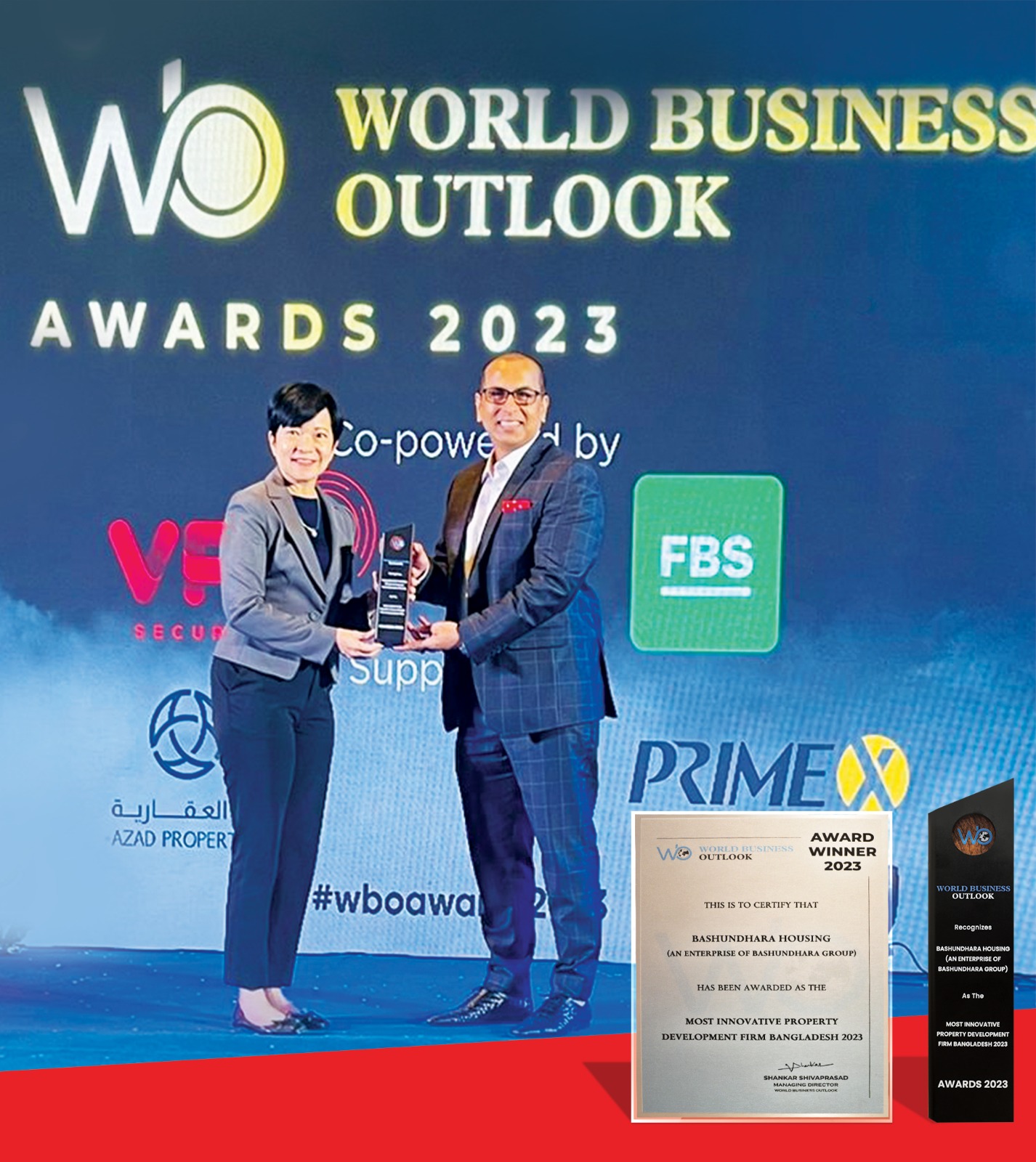 ওয়ার্ল্ড বিজনেস আউটলুক অ্যাওয়ার্ড ২০২৩-এ মোস্ট ইনোভেটিভ প্রোপার্টি ডেভেলপমেন্ট ফার্ম বাংলাদেশ ২০২৩ জিতলো বসুন্ধরা হাউজিং
