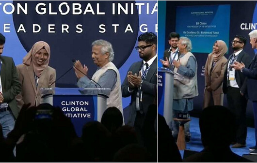 মাহফুজসহ শিক্ষার্থীদের হাত ধরে মঞ্চে আনলেন ড. ইউনূস