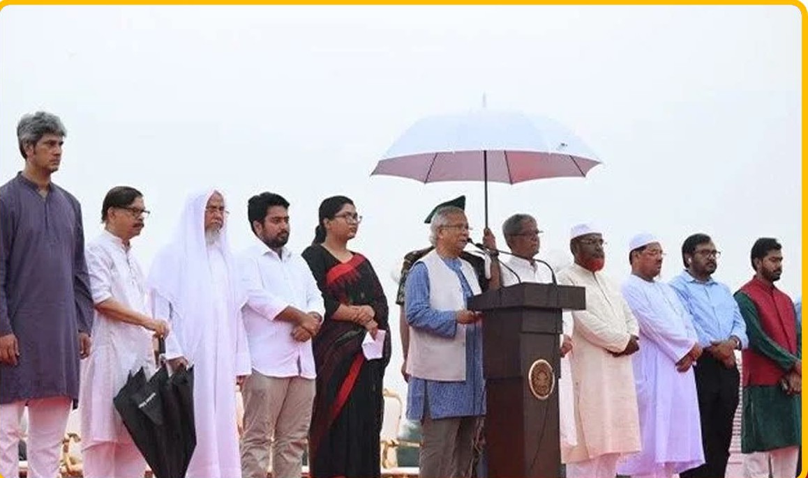 জুলাই ঘোষণাপত্র পাঠ করছেন প্রধান উপদেষ্টা ড. মুহাম্মদ ইউনূস