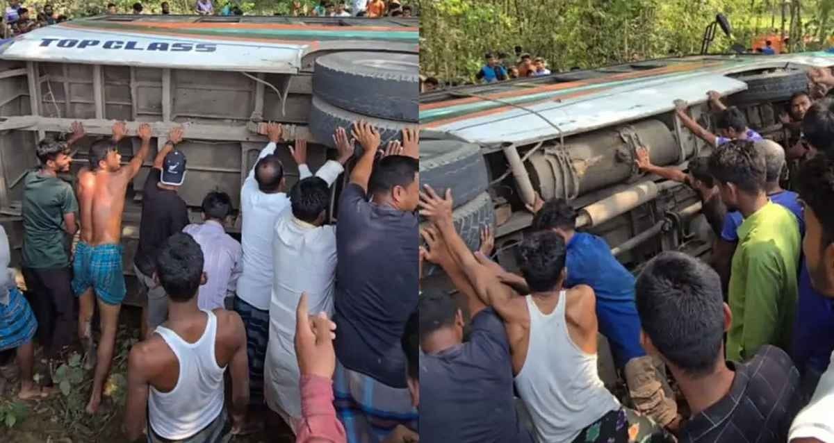 পঞ্চগড়ে ভয়াবহ সড়ক দুর্ঘটনা, ৪০ যাত্রী নিয়ে উল্টে গেল বাস